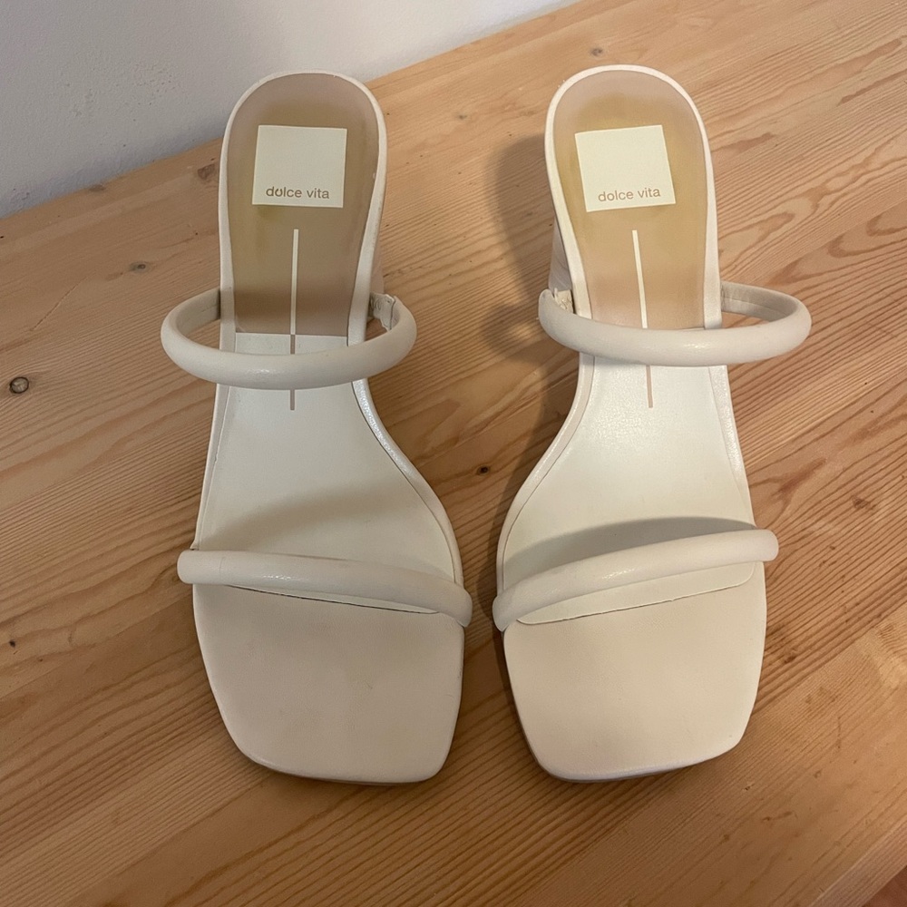 White slip-on heels